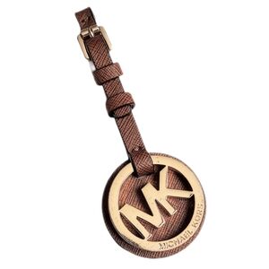 🤎 MK Michael Kors Dark Brown Gold Logo Buckle Hang Tag Bag Fob Charm Keychain